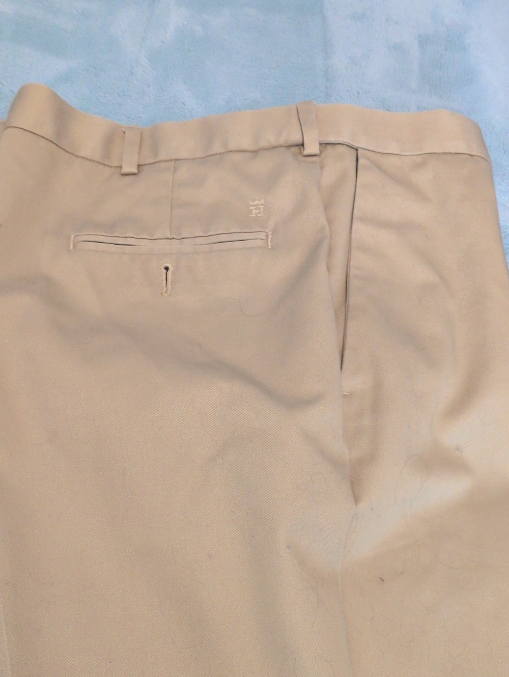 Straight Fit tan Cotton Pants with Subtle Blue Trim - 40 x 29